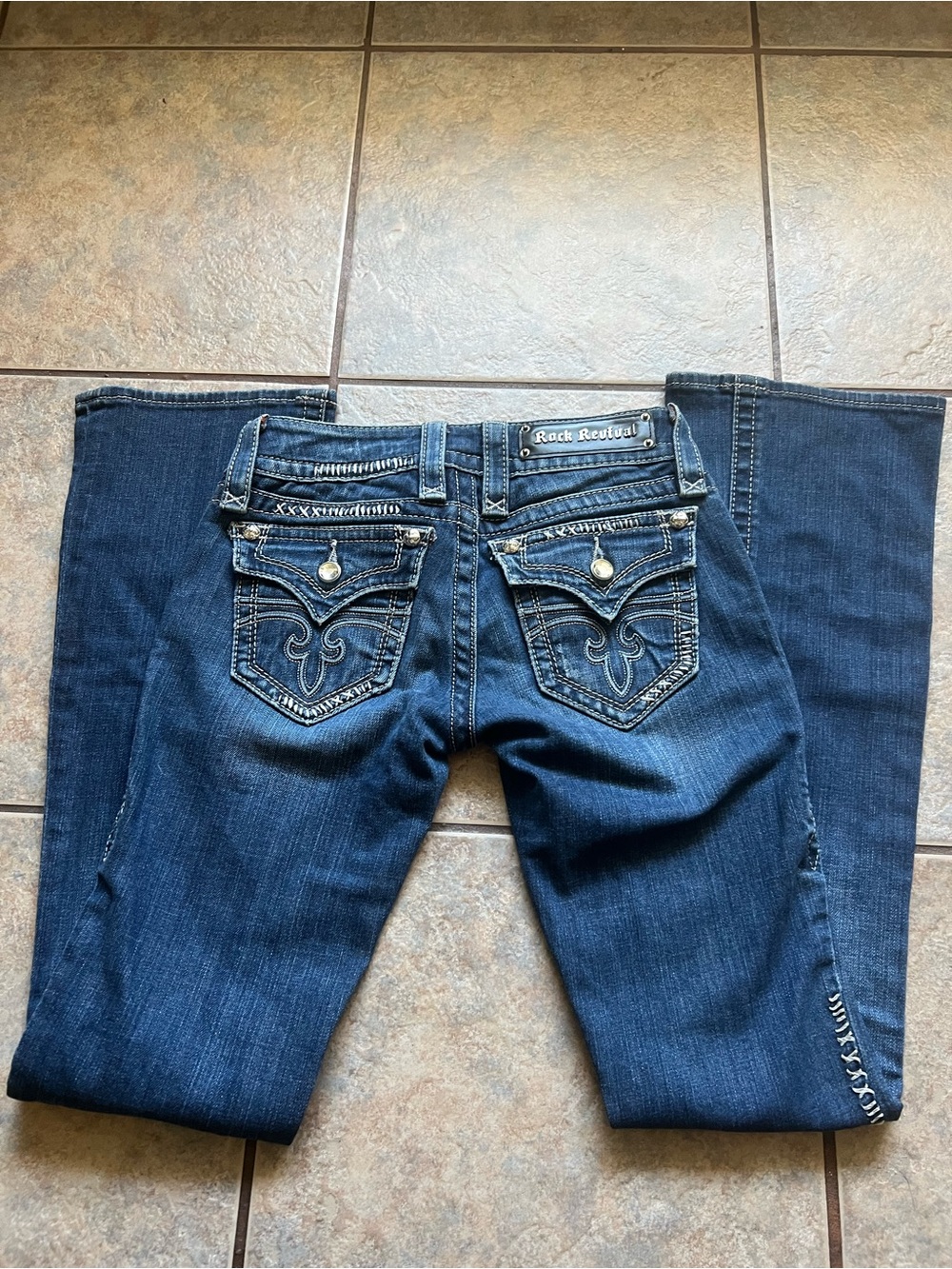 Rock Revival Dark Blue Embroidered Bootcut Jeans